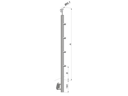 nerezový stĺp, bočné kotvenie, 4 radový priechodný, vonkajší, vrch nastaviteľný (ø 42.4x2mm), leštená nerez /AISI304 (Rozmer A 930, Rozmer B 290)
