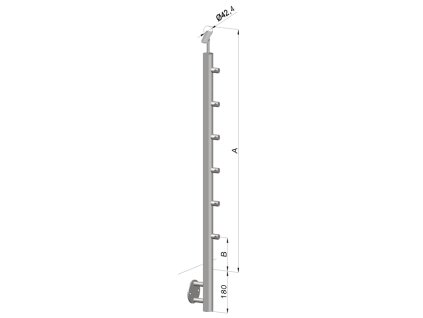 nerezový stĺp, bočné kotvenie, 6 radový priechodný, vonkajší, vrch nastaviteľný (ø 42.4x2mm), leštená nerez /AISI304 (Rozmer A 930, Rozmer B 290)