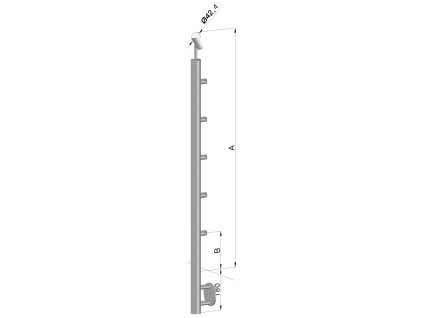 nerezový stĺp, bočné kotvenie, 5 radový priechodný, vnútorný, vrch nastaviteľný (ø 42.4x2mm), leštená nerez /AISI304 (Rozmer A 930, Rozmer B 290)