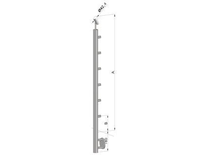 nerezový stĺp, bočné kotvenie, 6 radový priechodný, vnútorný, vrch nastaviteľný (ø 42.4x2mm), leštená nerez /AISI304 (Rozmer A 930, Rozmer B 290)