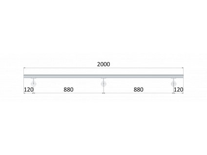 Madlo 2000 mm / leštěná nerez / AISI304, set: 3ks úchyt, madlo ø 42,4 mm s ukončením