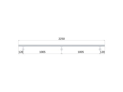 Madlo 2250 mm / leštěná nerez / AISI304, set: 3ks úchyt, madlo ø 42,4 mm s ukončením