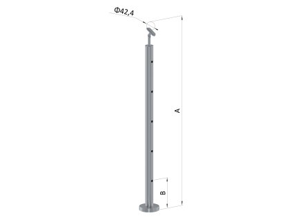 nerezový stĺp, vrchné kotvenie, 5 dierový koncový, vrch nastaviteľný (ø 42.4x2mm), leštená nerez /AISI304 (Varianta Priemer výplne: 14, Rozmer B: 130, Uhol u°: 31)