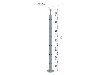 Nerezový sloup, vrchní kotvení, 6 děrový rohový: 90°, vrch pevný (ø 42,4x2 mm), leštěná nerez / AISI304