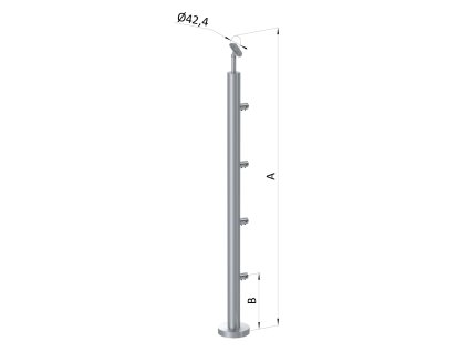 nerezový stĺp, vrchné kotvenie, 4 radový priechodný, vrch nastaviteľný (ø 42.4x2mm), leštená nerez /AISI304 (Rozmer A 930, Rozmer B 290)