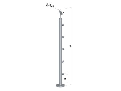 nerezový stĺp, vrchné kotvenie, 5 radový priechodný, vrch nastaviteľný (ø 42.4x2mm), leštená nerez /AISI304 (Rozmer A 930, Rozmer B 290)