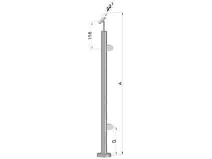 nerezový stĺp, vrchné kotvenie, výplň: sklo, pravý, vrch nastaviteľný (ø 42.4x2mm), leštená nerez /AISI304 (Rozmer A 930, Rozmer B 290)