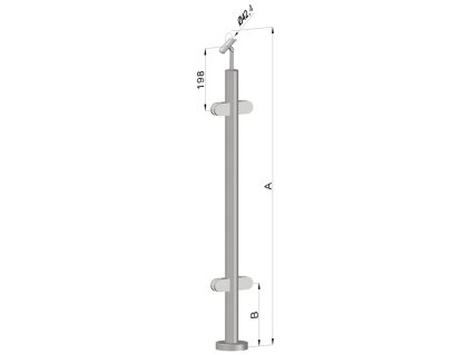 nerezový stĺp, vrchné kotvenie, výplň: sklo, priechodný, vrch nastaviteľný (ø 42.4x2mm), leštená nerez /AISI304 (Rozmer A 930, Rozmer B 290)