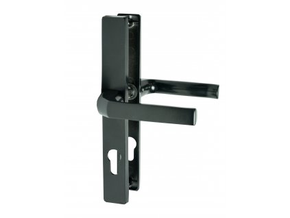 Klika AL, rozměr štítku 239 x 32 mm, rozteč 90 mm, černá prášková barva vypalovaná, s otvorem pro stavební vložku, pár