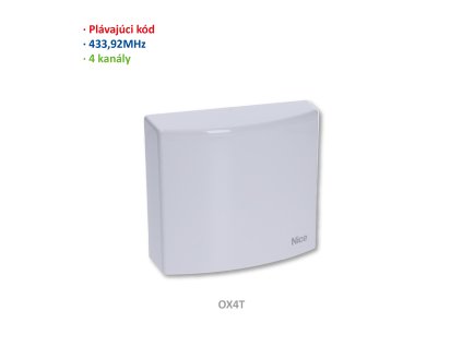Přijímač 4-kanálový externí, 433,92MHz, NICE, napájení 230V, včetně trafa, krytí IP44, s boxem, se zabudovaným vysílačem