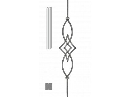DO VYPRODÁNÍ ZÁSOB - tyč 950x170mm, kovaná výplň zábradlí 590x170mm, 12 x 12 mm.