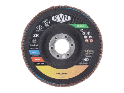 prémiový lamelový kotouč na ocel a nerez, 125mm, zrno 40, extra hrubý PREMIUM, 100% zirconia, kónický