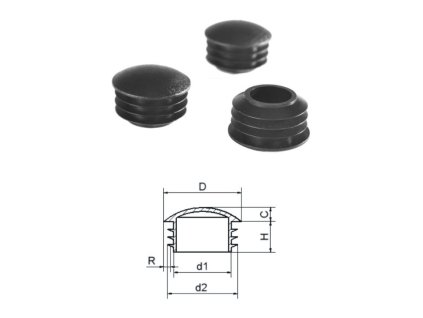 Vnitřní plastová krytka kulatá, ø30x14 mm, D-30 mm, d1-23,3 mm, d2-28,8 mm, H-14 mm, R-1,2-2,5 mm