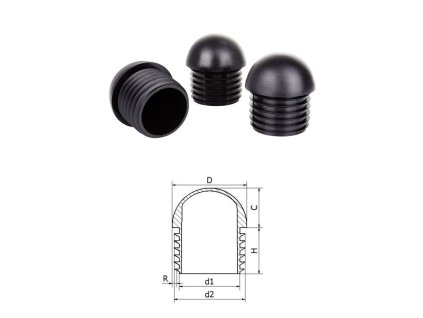 Vnitřní krytka polokulatá ø 48,3 mm, plastová (Farba ZORR Čierna)