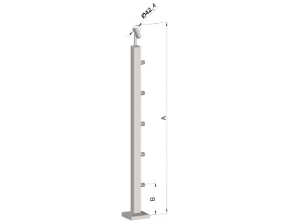 Nerezový sloup, vrchní kotvení, 5 řadový průchodný, vrch nastavitelný, (40x40 mm), broušená nerez K320 / AISI304