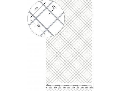 Žebírkové pletené síto - vzor Diamant, oko: 50x50mm, průměr pletiva ø4mm, rozměr 1000x2000mm, materiál: Nerez /AISI 304