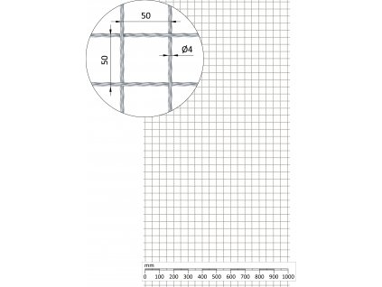 Žebírkové pletené síto - rovné, oko: 50x50mm, průměr pletiva ø4mm, rozměr 1000x2000mm, materiál: Nerez /AISI 304