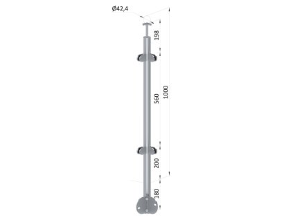 Nerezový sloup, boční kotvenií rohové, výplň: sklo, rohový, vrch pevný, (ø 42.4x2mm), broušená nerez K320 /AISI304