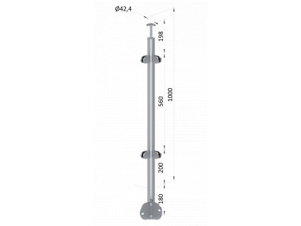 Nerezový sloup, boční kotvenií rohové, výplň: sklo, rohový, vrch pevný, (ø 42.4x2mm), broušená nerez K320 /AISI304