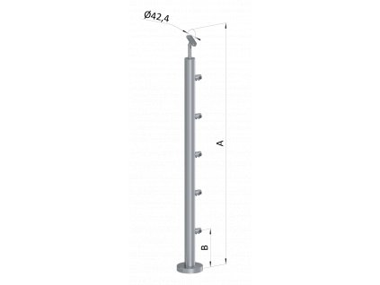 Nerezový sloup, vrchní kotvení, 5 řadový průchodný, vrch nastavitelný (ø 42,4x2 mm), broušená nerez K320 / AISI316