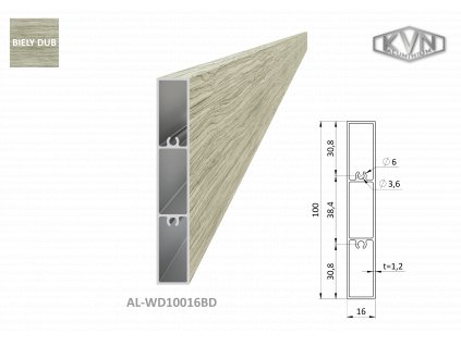 Profil na výplň 100x16x6000mm, materiál EN AW-6060 T66, hliník s povrchovou úpravou drevo dekor-odstín bílý dub, cena za KUS