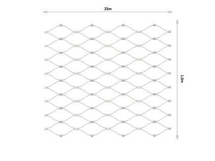 Nerezová lanková sieť, 1,0m x 25m (šxd), oko 50x50 mm, hrúbka lanka 2mm, AISI316 (V nerozloženom stave má sieť 29,1m)