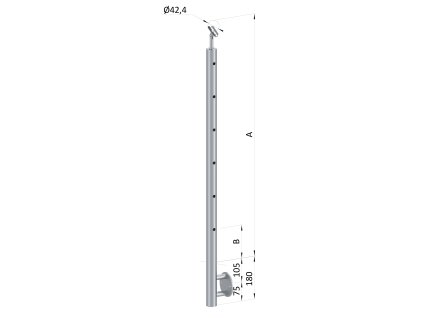 Nerezový sloup, boční kotvení, 6 děrový koncový, pravý, vrch nastavitelný (ø 42,4x2 mm), broušená nerez K320 / AISI304