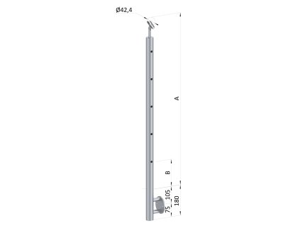 Nerezový sloup, boční kotvení, 5 děrový průchodný, vrch nastavitelný (ø 42,4x2 mm), broušená nerez K320 / AISI304