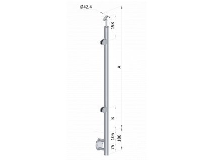 Nerezový sloup, boční kotvení, výplň: sklo, levý, vrch nastavitelný (ø42,4x2 mm), broušená nerez K320 / AISI316