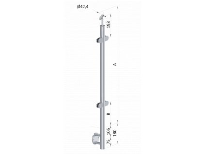 Nerezový sloup, boční kotvení, výplň: sklo, průchozí, vrch nastavitelný (ø 42,4x2 mm), broušená nerez K320 / AISI316