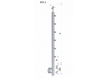 Nerezový sloup, boční kotvení, 6 řadový průchodný, venkovní, vrch nastavitelný (ø 42,4x2 mm), leštěná nerez / AISI304