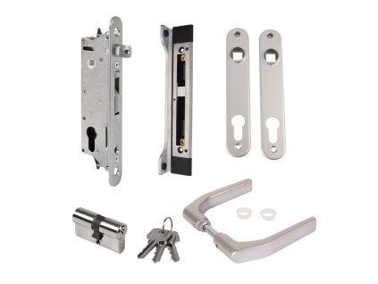 LOCINOX® sada FIFTYSET pro zamykání křídlové branky (štítek, doraz, cylindrická vložka, klika), pro profil 50x40 mm