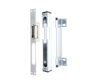 Set - dorazová kazeta pravá/lavá EZK310 (260x30x30 mm) + elektrický zámok EZD332 s lištou vhodná na rozteč zámku 90mm aj 72mm