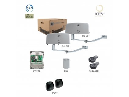 MEWAKIT3 sada pákových pohonů pro dvoukřídlou bránu do 4 m/kř., 2x SN-50, 1x CT-202, 1x RX4, 1 pár FT-32, 2x SUB-44R