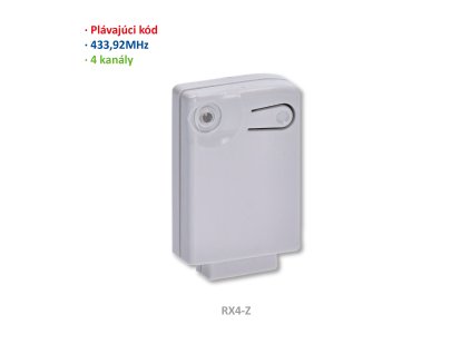 RX4Z (dočasná verze) přijímač interní 4-kanálový (433MHz), plovoucí kód, paměť: 400 kódů. Kompatibilní pouze s elektronikami CT-14AB2-Z