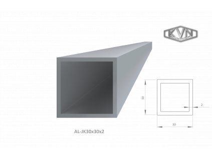 Hliníkový jekl 30x30x2 mm, délka 6000 mm, materiál EN AW-6060 T66, přírodní hliník bez povrchové úpravy, cena za kus