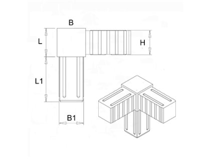 Plastová spojka - 3-nohý kus vhodný do profilu velikosti 20x20x1.5 mm