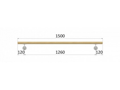 madlo drevené (1500mm), materiál: buk, brúsený povrch s náterom BORI (bezfarebný), set: 2 ks úchyt, madlo s ukončením