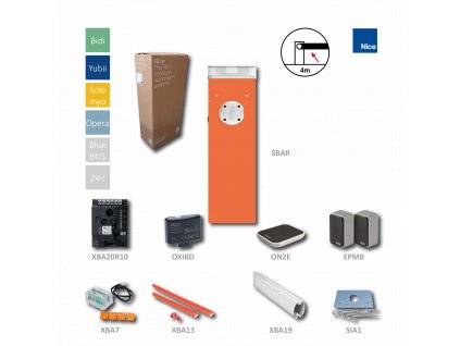 S4BAR KIT automatická závora do 4m (24V, 300W, 100Nm) riadiaca jednotka XBA20, 1x SIA1, 1x XBA19, 1x XBA13, 1x OXIBD, 1x ON2E, 1pár EPMB, 1x XBA7