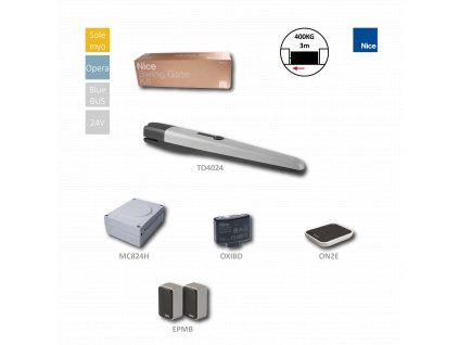 TO4024 sada pre jednokrídlovú bránu do 3m/krídlo, 1x TO4024 (24V, 120W, 1800N), 1x MC824H, 1x ON3EBD, 1x OXIBD, 1 pár EPMB