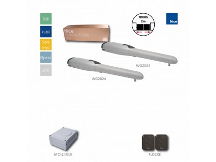 WG2024KCE sada pre dvojkrídlovú bránu do 2m/krídlo, 2x WG2024 (24V, 85W, 1500N), 1x MC424R10 (vstavaný prijímač), 2x FLO2RE