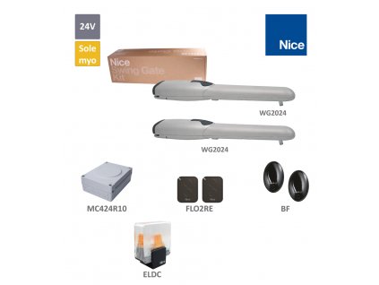 WINGO sada pre dvojkrídlovú bránu do 2m/krídlo, 2x WG2024 (24V, 85W, 1500N), 1x MC424R10 + vstavaný prijímač, 2x FLO2RE, 1 pár BF, 1x ELDC