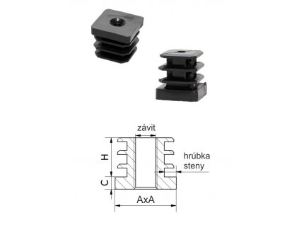 M8,A-25mm,H-20mm,C-6.2mm,čierna, Hrúbka steny 1.5mm,Plastová štvorcovo-rúrková zátka zo závitom PE