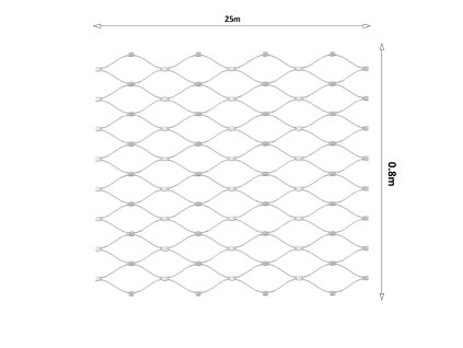 Nerezová lanková sieť, 0,8m x 25m (šxd), oko 60x104 mm, hrúbka lanka 2mm, AISI316