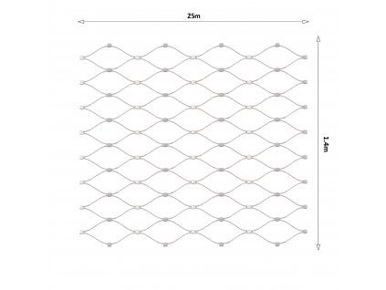 Nerezová lanková sieť, 1,4m x 25m (šxd), oko 60x104 mm, hrúbka lanka 2mm, AISI316 (V nerozloženom stave má sieť 29,8m)