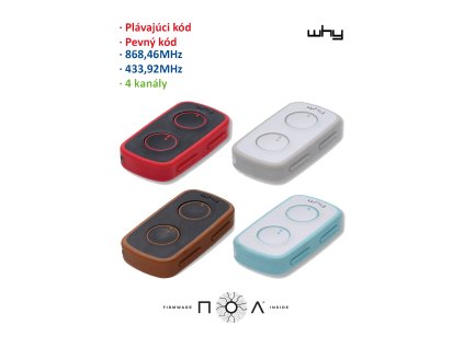 Vysielač Evo2 NOA 4-kanál, 433/868 MHz, pevný/plávajúci kód (WHYEVO2NOA-Farby Granada červená)