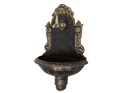 Umývadlo záhradné nástenné Al zliatina s mriežkou na uloženie konvy, zlatá patina, 710x425x225mm, mosadzný kohútik 1/2`, odtokový otvor 3/4`