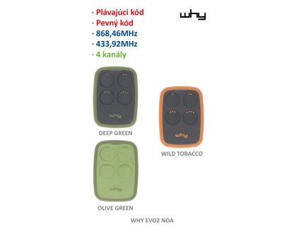 Vysielač Evo2 NOA 4-kanál, 433/868 MHz, pevný/plávajúci kód (WHYEVO2NOA-Farby Nebeská modrá)