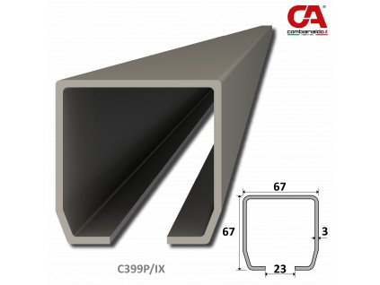 C profil PICOLLO (67x67x3mm) Combi Arialdo nerezový, pre samonosný systém, nerez bez povrchovej úpravy /AISI304, dĺžka 6m