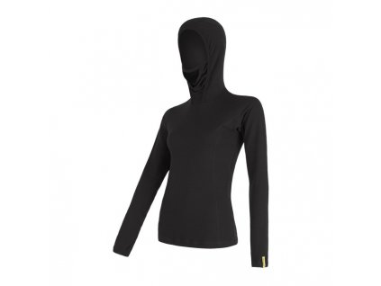 Triko dlouhé dámské SENSOR MERINO DOUBLE FACE s kapucou černé (Velikost M)